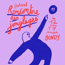 Plakat für das Jonglierfestival vom 12. bis 17. Mai in Bondy mit einer Comicfigur