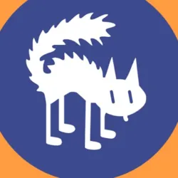 Das Logo des Balthazar Circus Arts Centre zeigt ein stilisiertes weißes Tier, das einem Fuchs oder einem Fabelwesen ähnelt, auf blauem, kreisförmigem Hintergrund. Es dient zur Kennzeichnung der professionellen Ausbildungsprogramme und Aktivitäten des Balt