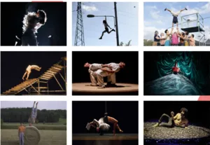 Montage mit mehreren zeitgenössischen Zirkusshows, die im Rahmen der L'Européenne de Cirques 2026 aufgeführt werden: Akrobatik, Luftartistik, Balanceakte, Hebefiguren, visuelle Kreationen und internationale künstlerische Darbietungen in Balma und Toul