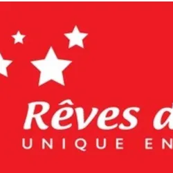 Weißes Logo auf rotem Hintergrund für den Verein Rêves de Clowns