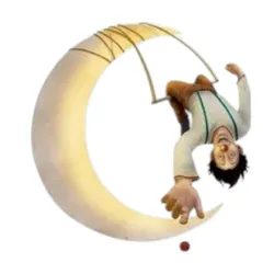 Eine Illustration zeigt einen Clown, der an einem großen, leuchtenden Mond hängt und nach einem roten Ball greift. Dieses poetische Bild kündigt die multidisziplinären Kinderzirkus-Workshops 2026/27 an, die von der Schule Ivre d'Équilibre in São Paulo
