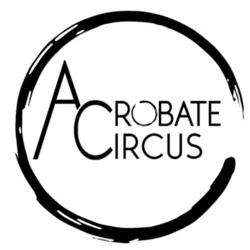 Schwarz-weißes Logo der Zirkusschule Acrobate-Circus, das einen stilisierten Kreis um den Namen des Vereins darstellt und sich auf Zirkuskunst, Akrobatik, Shows und Ausbildungskurse in Savoyen spezialisiert hat.