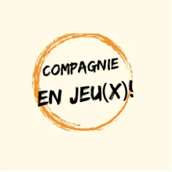 Logo van Compagnie En Jeu(x), bestaande uit een handgetekende oranje cirkel rond de bedrijfsnaam in zwarte letters op een beige achtergrond, organisator van de clownworkshop "Clown en chemin" in Grenoble.