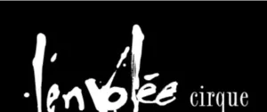Schwarz-weißes Logo der Firma L'Envolée Cirque mit einer eleganten, handgeschriebenen Typografie, gefolgt vom Wort „Circus“, das das Unternehmen von Pauline Barboux repräsentiert.