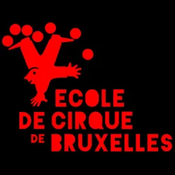 Official logo of the Brussels Circus School depicting an artist juggling several red balls, used as the visual identity of the establishment.