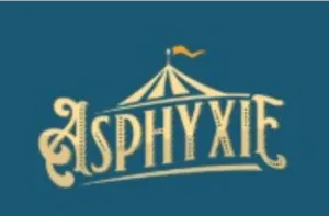 The Asphyxia association logo represents a stylized circus tent above the name "Asphyxia" on a blue background.