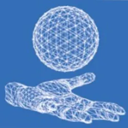 Illustration representing a hand supporting a geometric sphere, a symbol of Juggling Therapy® illustrating the links between brain, motor coordination, neuroplasticity and cognitive development.