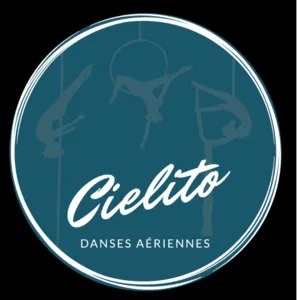 Blue and white logo of Cielito Danses Aériennes, aerial silks, hoop and pole dance school in Rennes.
