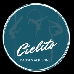 Blue and white logo of Cielito Danses Aériennes, aerial silks, hoop and pole dance school in Rennes.