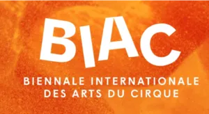 Official logo of the BIAC (International Biennial of Circus Arts) on an orange background, announcing the major international festival dedicated to contemporary circus organized in Marseille and the South Region.