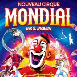 Official poster for the New World Circus's Adrenaline show, featuring an aerial acrobat suspended above the ring in a spectacular setting. The image highlights the slogan "Beyond Limits!" as well as the world of traditional circus.