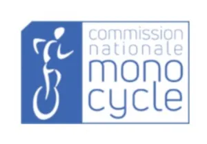 Blue and white logo of the National Unicycle Commission depicting a stylized unicyclist.