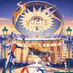 Affiche illustrée du spectacle Volte 2026-2027 au Cirque d’Hiver Bouglione à Paris, représentant le bâtiment historique entouré d’acrobates, jongleurs et artistes aériens sous le ciel parisien.