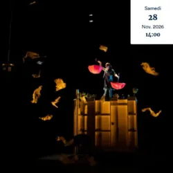 "Over de noodzaak van de zwaartekracht", een circus- en jongleervoorstelling van Compagnie OPOPOP in het Théâtre Jean Marais in Saint-Fons op 28 november 2026 om 14.00 uur: een artiest beweegt zich in het decor van een klein huis, omringd door b