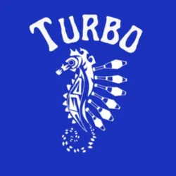 Blauw-wit logo van Turbo 418, een organisatie uit Quebec die het jongleerfestival Turbo Fest organiseert.