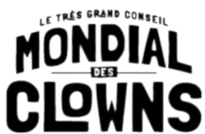 Logo typographique monochrome présentant en grandes lettres noires épaisses les mots « MONDIAL » et « CLOWNS ». La mention « LE TRÈS GRAND CONSEIL » apparaît en plus petits caractères au-dessus et le mot « DES » est placé au centre entre deux traits horiz