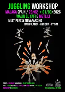 Personne jonglant avec tellement trop de massues ! Effet visuel sur fond noir avec tous les détails principaux du stage